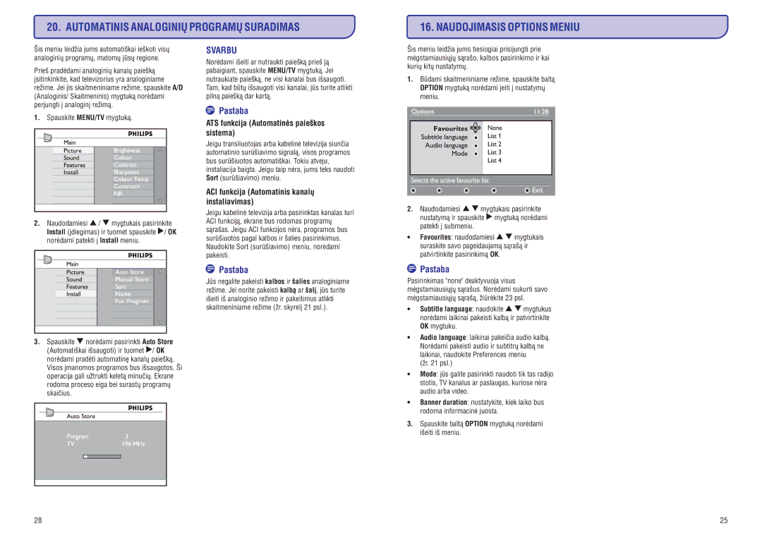 Philips PFL3512 manual ATS funkcija Automatinës paieðkos sistema, ACI funkcija Automatinis kanalø instaliavimas 