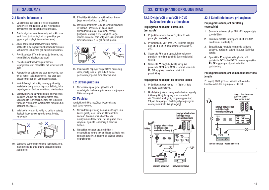 Philips PFL3512 manual Ekrano prieþiûra, Satelitinio imtuvo prijungimas 