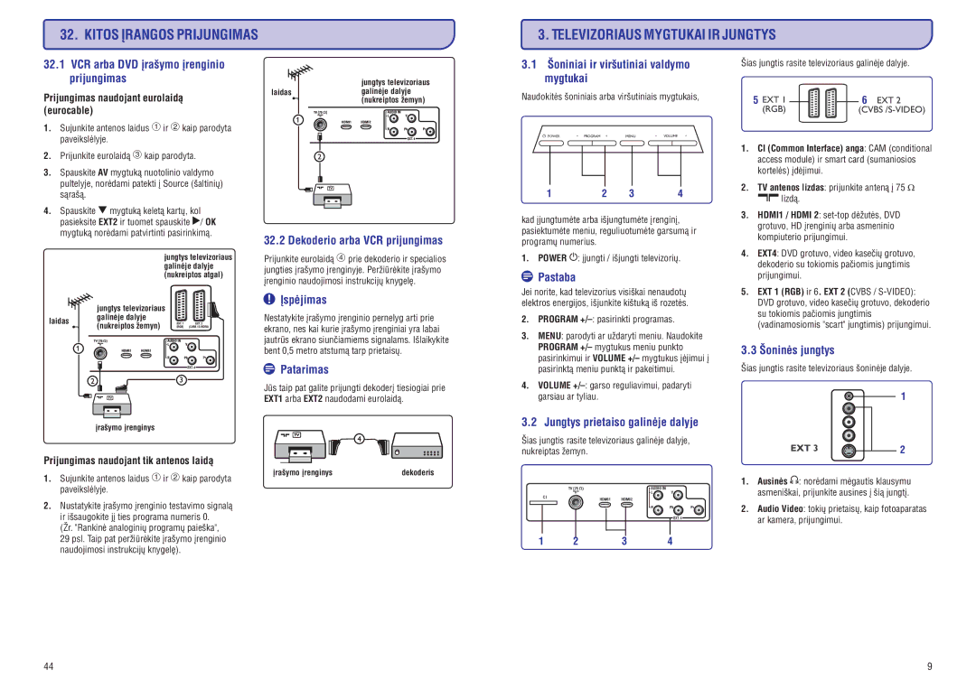 Philips PFL3512 manual Kitos Árangos Prijungimas Televizoriaus Mygtukai IR Jungtys 