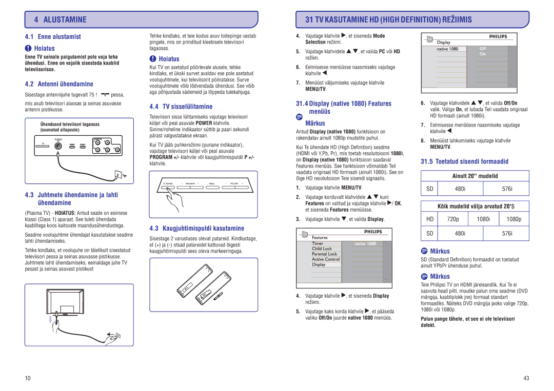 Philips PFL3512 manual TV Kasutamine HD High Definition Reþiimis 