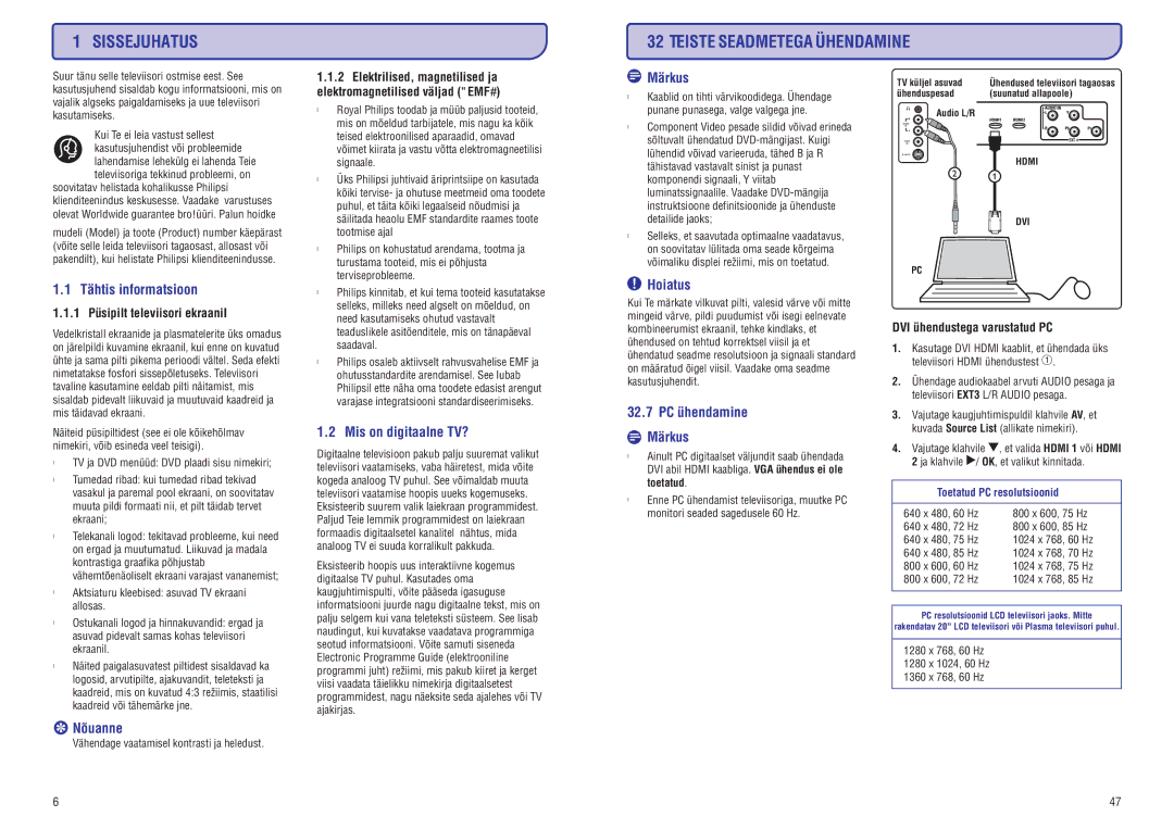 Philips PFL3512 manual Sissejuhatus Teiste Seadmetega Ühendamine, Tähtis informatsioon, Mis on digitaalne TV? 