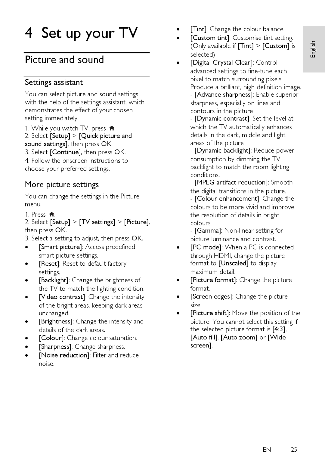 Philips PFL30X7K, PFL38X7H, PFL35X7H, PFL38X7K, PFL32X7H Picture and sound, Settings assistant, More picture settings 