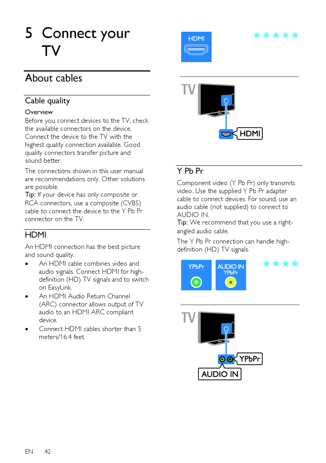 Philips PFL40X7T/12, PFL40X7T/60, PFL40X7H/12, PFL40X7K/12, PFL40X7H/60 user manual About cables, Cable quality, Pb Pr 