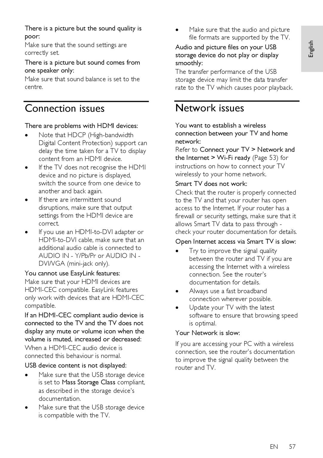 Philips PFL40X7T/12, PFL40X7T/60, PFL40X7H/12, PFL40X7K/12, PFL40X7H/60 user manual Connection issues, Network issues 