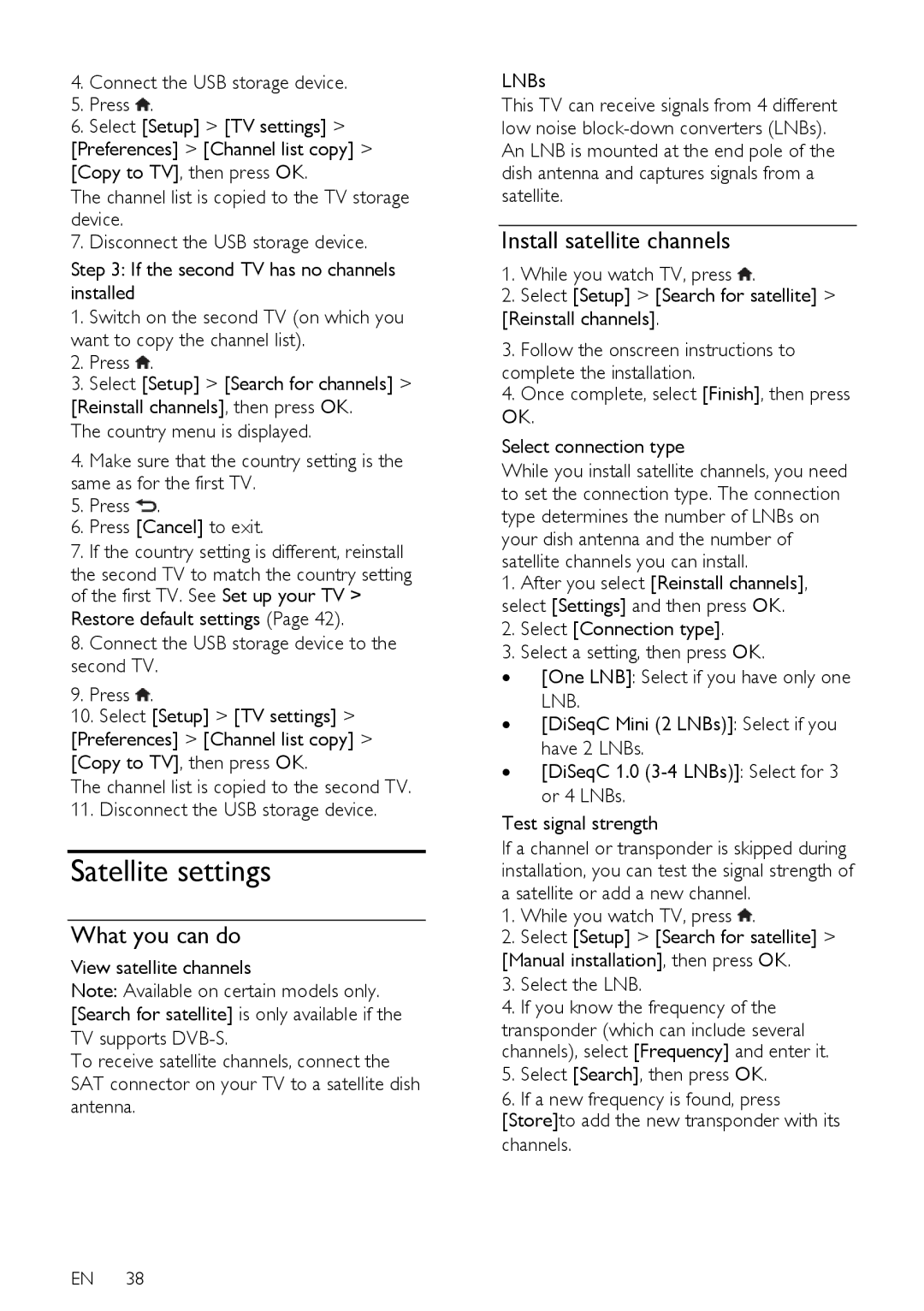 Philips PFL43X7H/12, PFL43X7K/12, PFL43X7T/12 user manual Satellite settings, Install satellite channels 