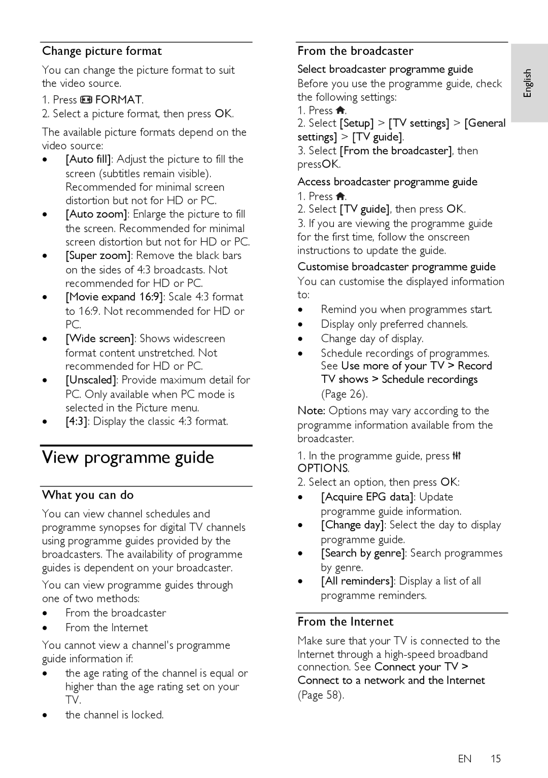 Philips PFL50X8T/12 View programme guide, Change picture format, What you can do, From the broadcaster, From the Internet 