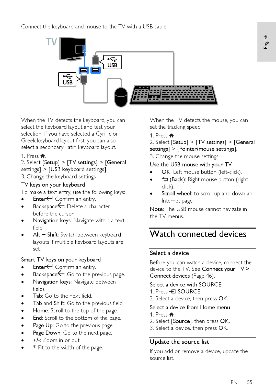 Philips PFL50X8T/12, PFL50X8T/60, PFL50X8K/12, PFL50X8H/12 Watch connected devices, Select a device, Update the source list 