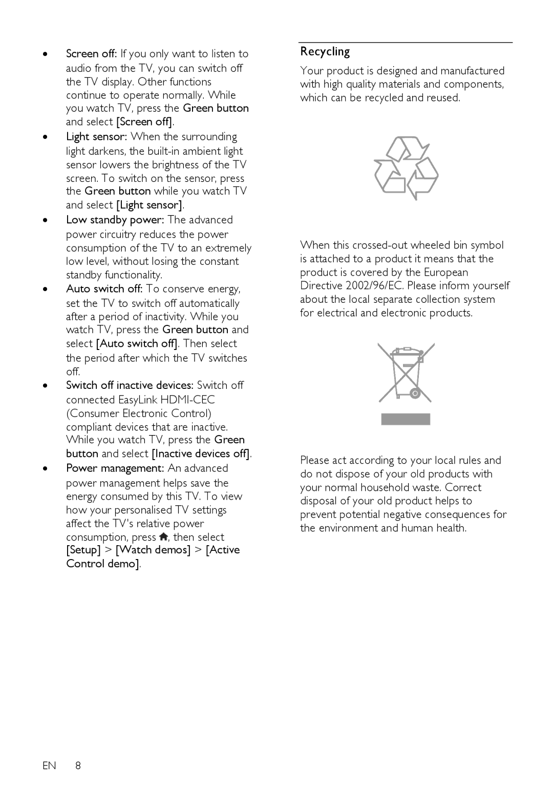 Philips PFL50X8H/12, PFL50X8T/12, PFL50X8T/60, PFL50X8K/12, PFL50X8M/08 user manual Recycling 