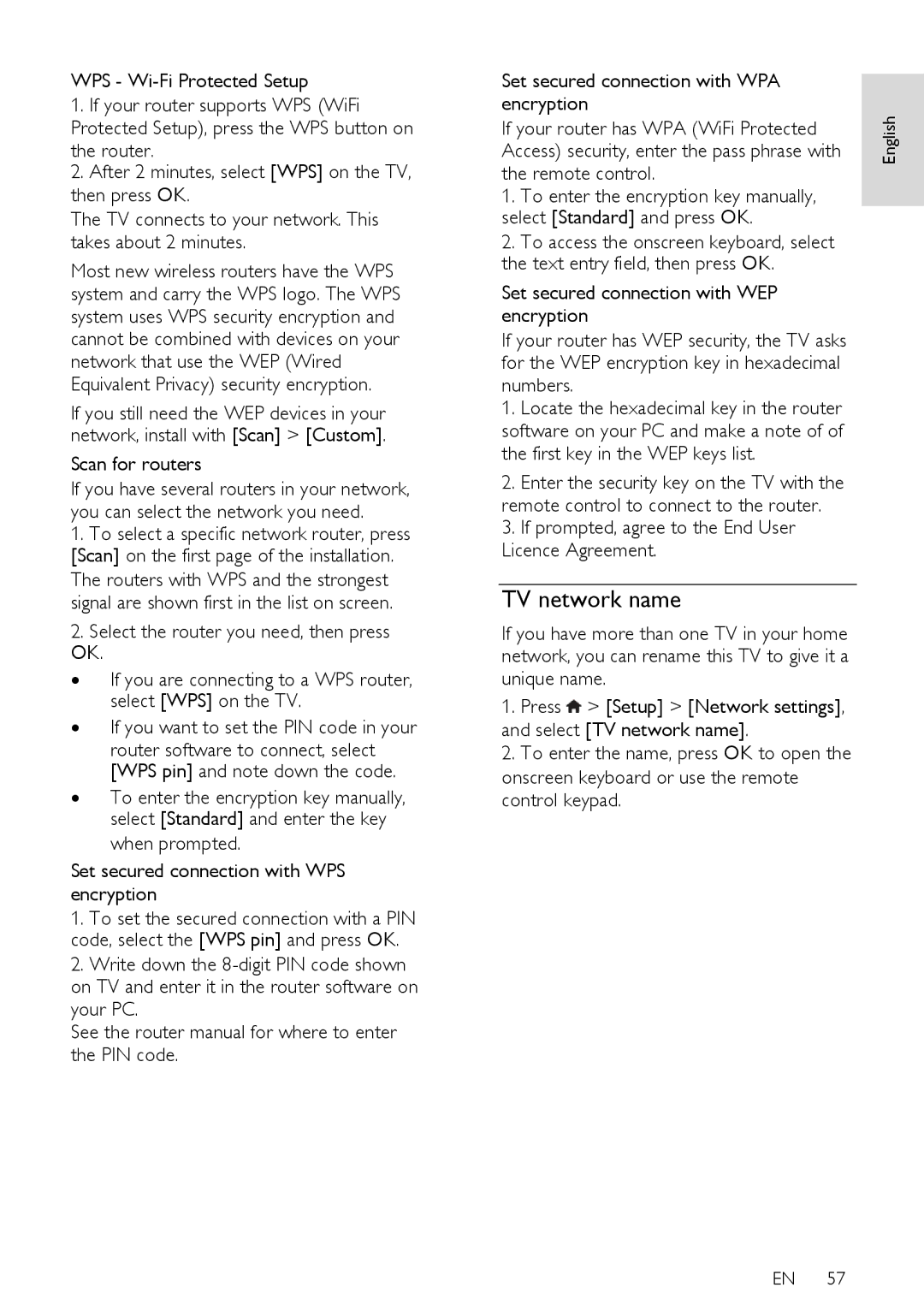 Philips PFL5XX7T/12, PFL5XX7T/60, PFL5XX7K/12 TV network name, Scan for routers, If your router has WPA WiFi Protected 