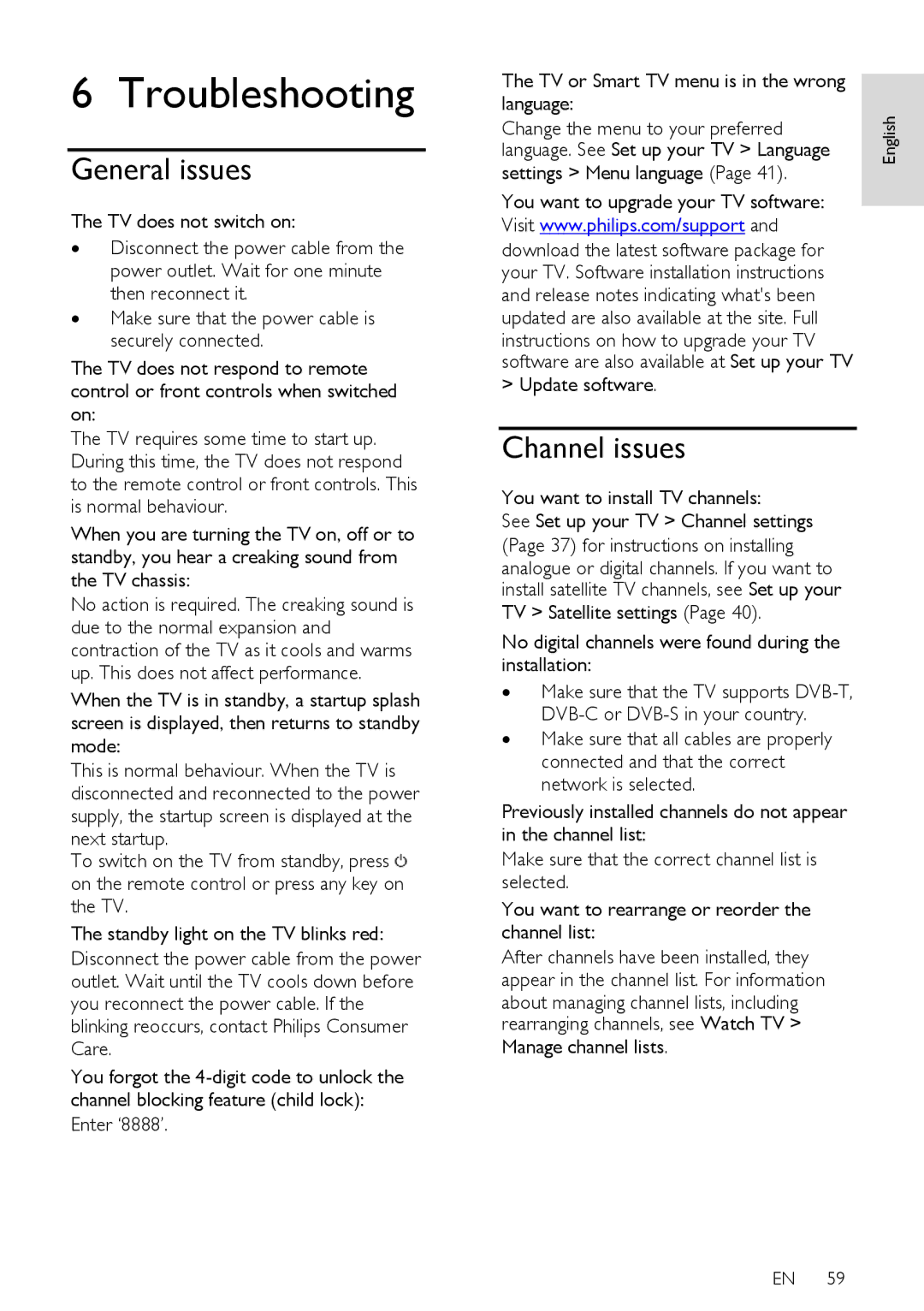 Philips PFL5XX7H/12, PFL5XX7T/60, PFL5XX7K/12, PFL5XX7T/12, PFL5XX7H/60 user manual General issues, Channel issues 