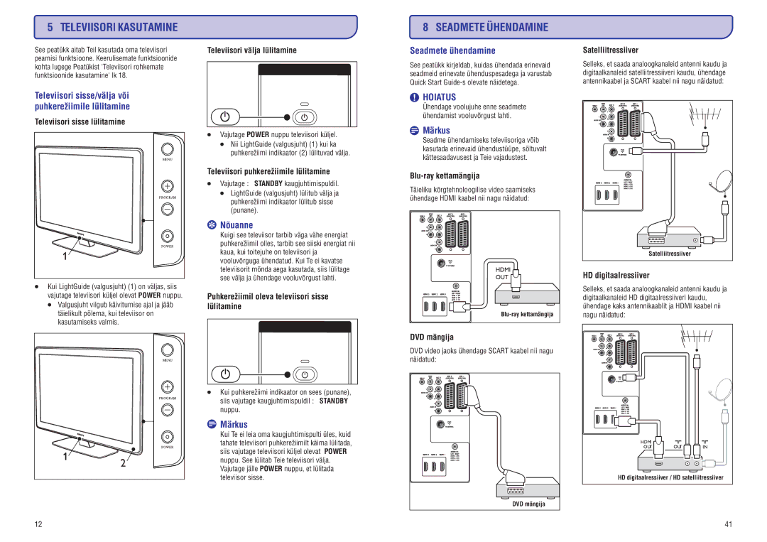 Philips PFL7633D manual Televiisori Kasutamine, Seadmeteühendamine 