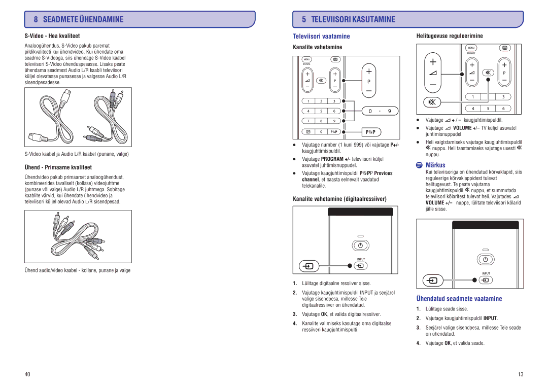 Philips PFL7633D manual Televiisorivaatamine, Ühendatudseadmetevaatamine, Video-Heakvaliteet, Ühend-Primaarnekvaliteet 