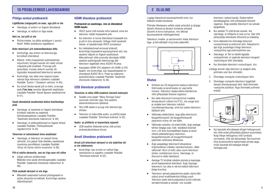 Philips PFL7633D Oluline, Pildigaseotudprobleemid, HDMIühenduseprobleemid, USBühenduseprobleemid, Arvutiühenduseprobleemid 