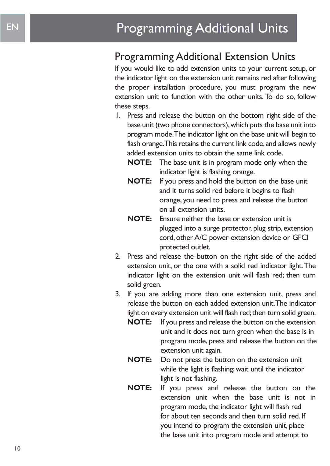 Philips PH0900L user manual Programming Additional Units, Programming Additional Extension Units 