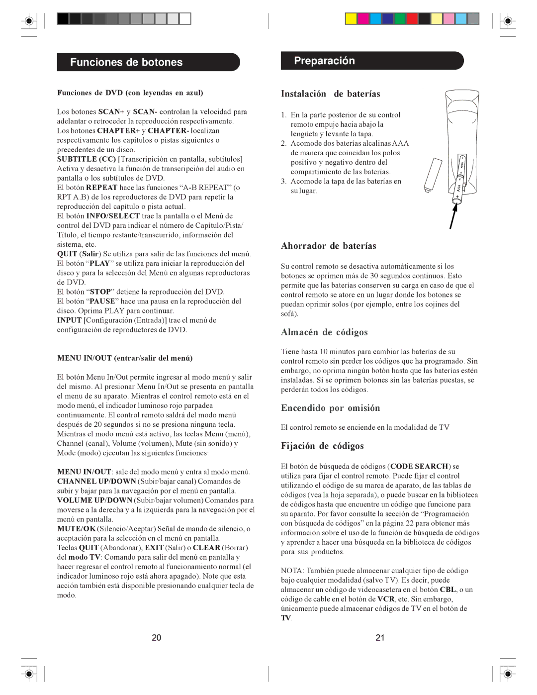 Philips PH301S manual Preparación, Instalación de baterías, Ahorrador de baterías, Fijación de códigos 