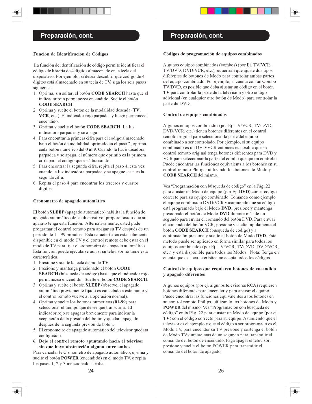 Philips PH301S manual Función de Identificación de Códigos, Cronometro de apagado automático, Control de equipos combinados 