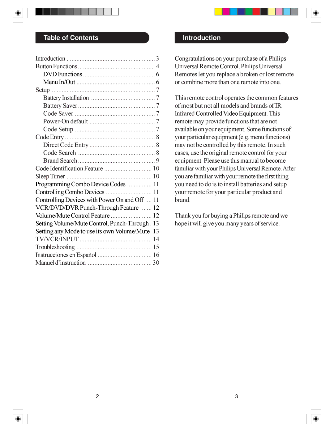 Philips PH301S manual Table of Contents, Introduction 