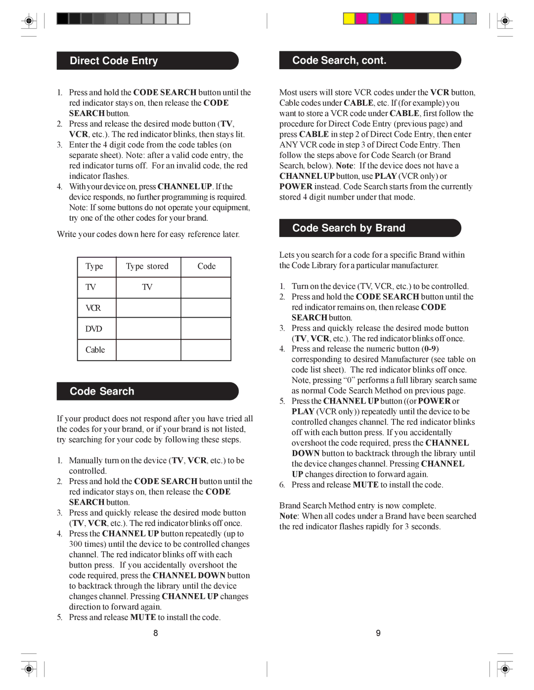 Philips PH301S manual Direct Code Entry Code Search, Code Search by Brand 