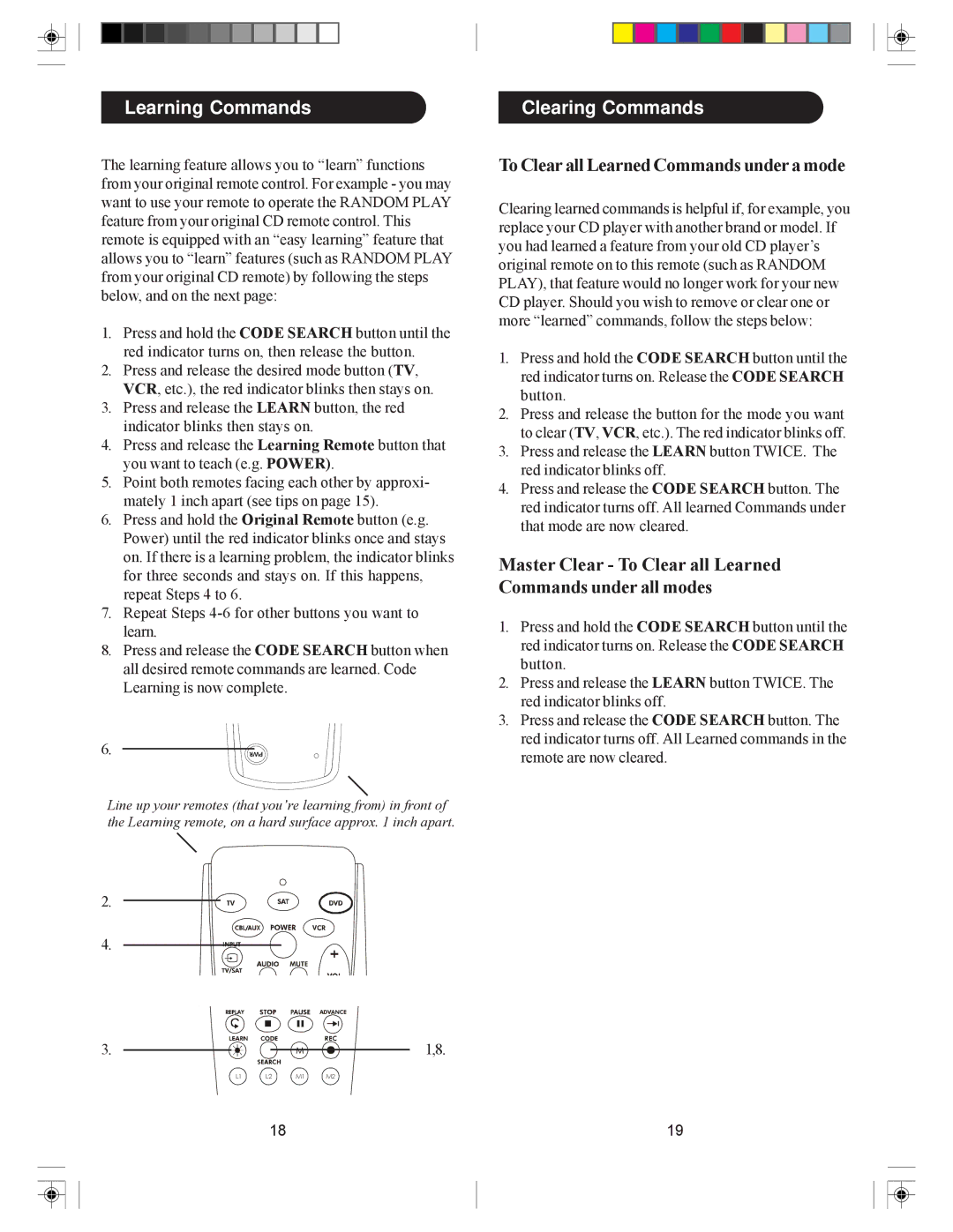 Philips PH5DSS manual Learning Commands, Clearing Commands, To Clear all Learned Commands under a mode 