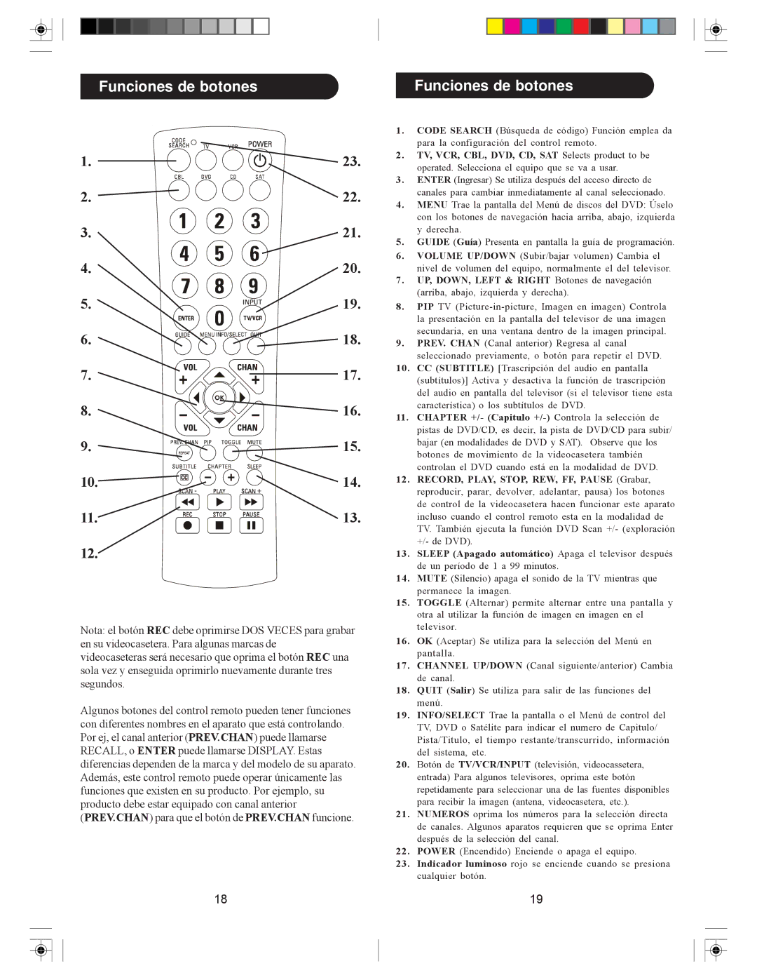 Philips ph601s manual Nota el botón REC debe oprimirse DOS Veces para grabar 