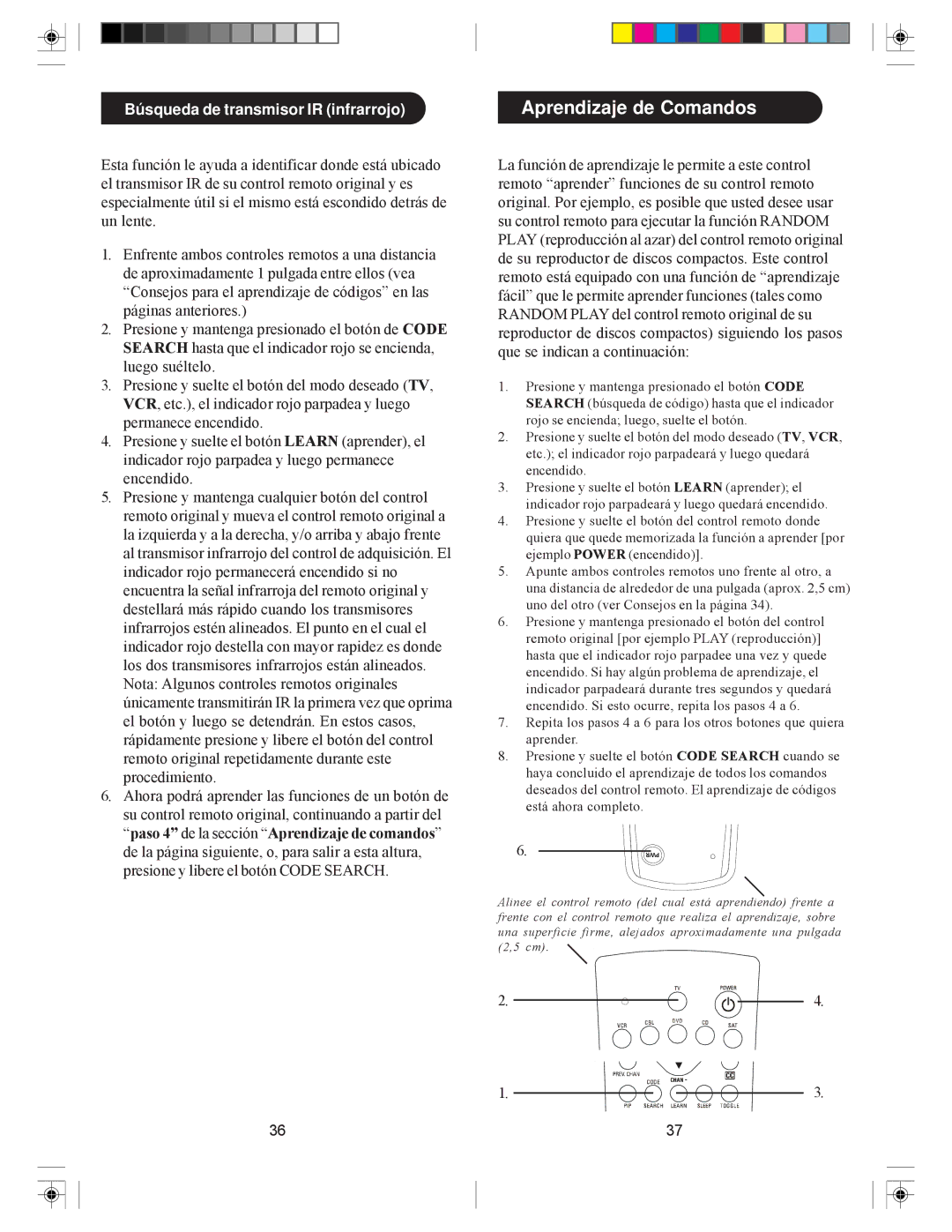 Philips ph750T owner manual Aprendizaje de Comandos, Búsqueda de transmisor IR infrarrojo 