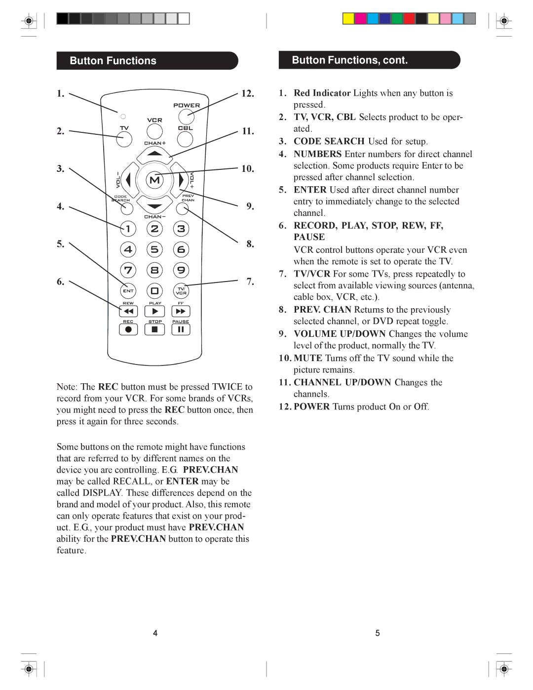 Philips PHBIG3 manual Button Functions Button Functions 