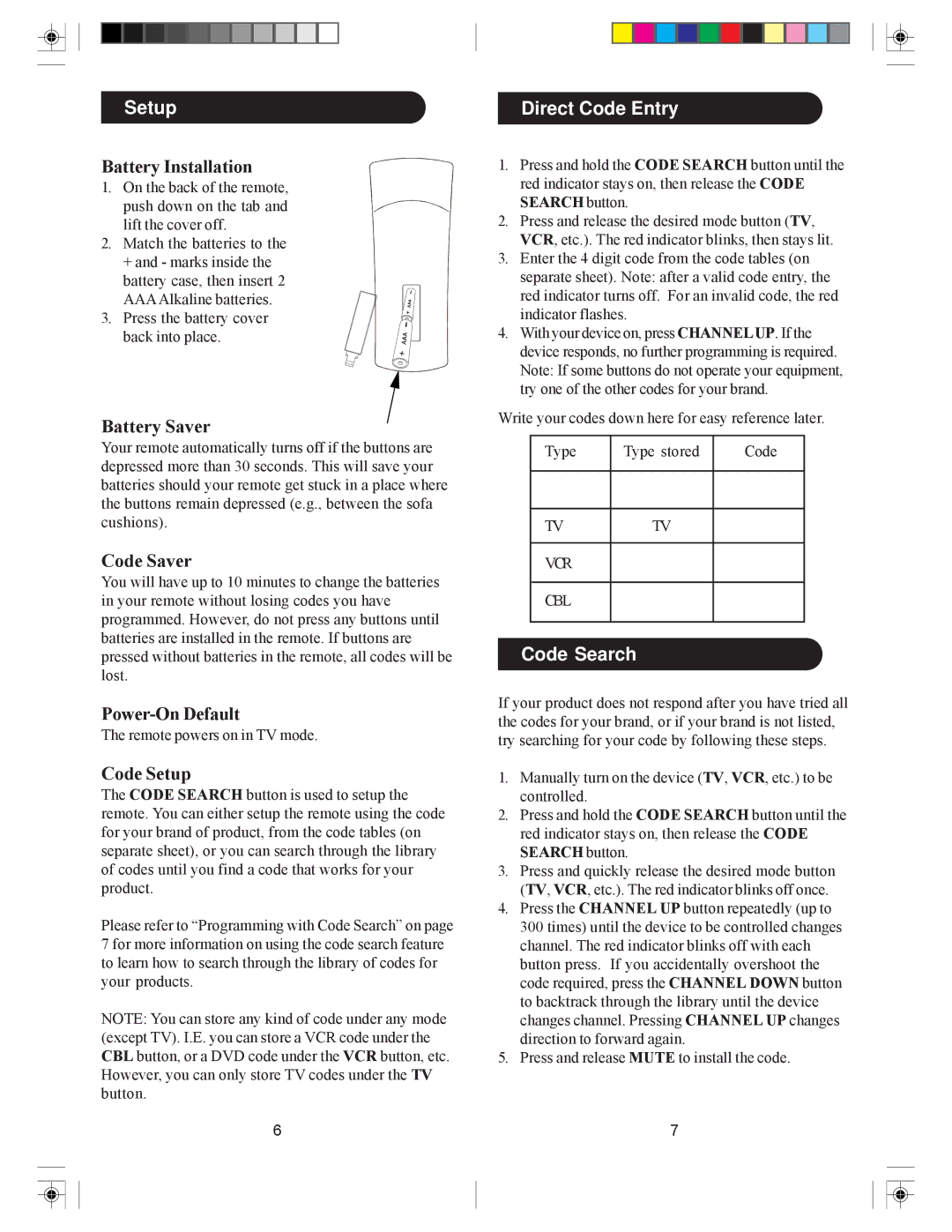 Philips PHBIG3 manual Setup, Direct Code Entry, Code Search 