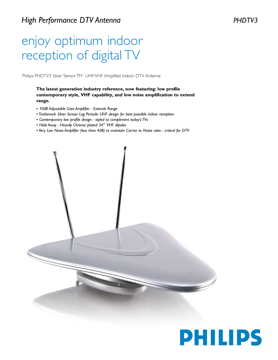 Philips PHDTV3 manual Enjoy optimum indoor reception of digital TV 