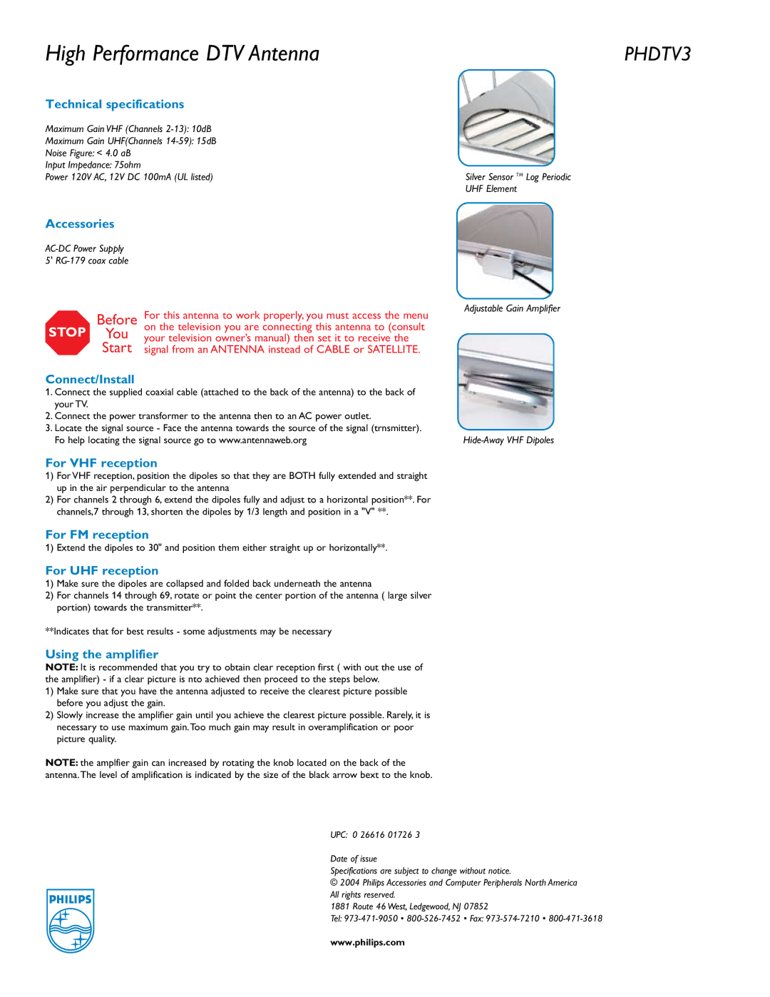 Philips PHDTV3 manual Before, Start 