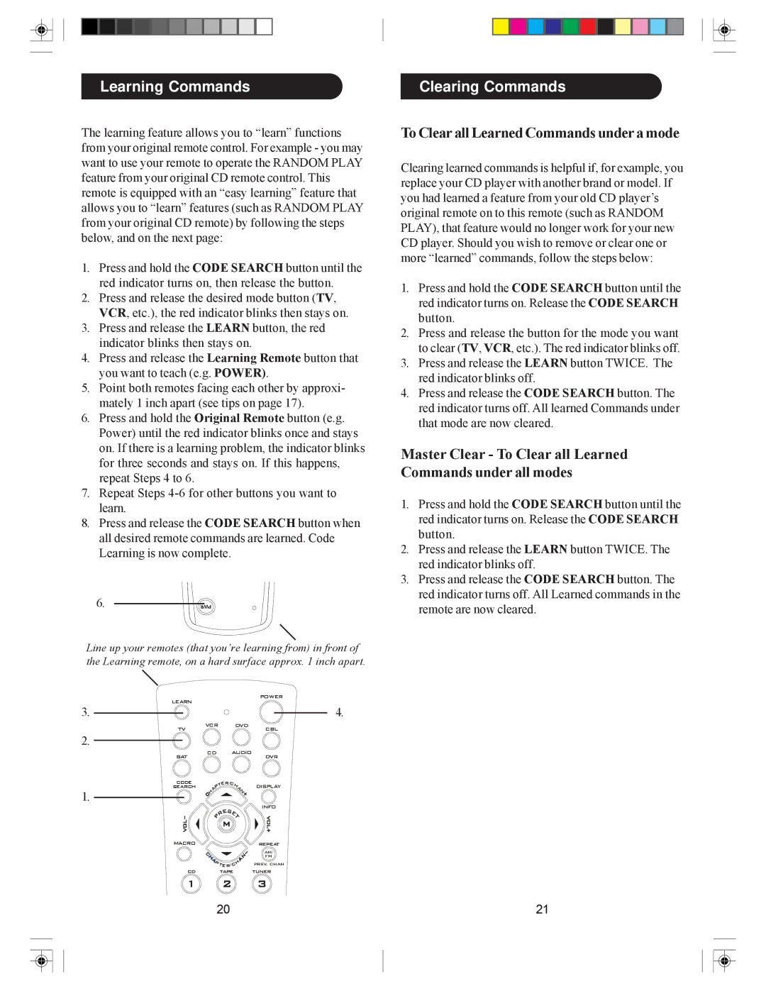 Philips PHDVR8L owner manual Learning Commands, Clearing Commands, To Clear all Learned Commands under a mode 