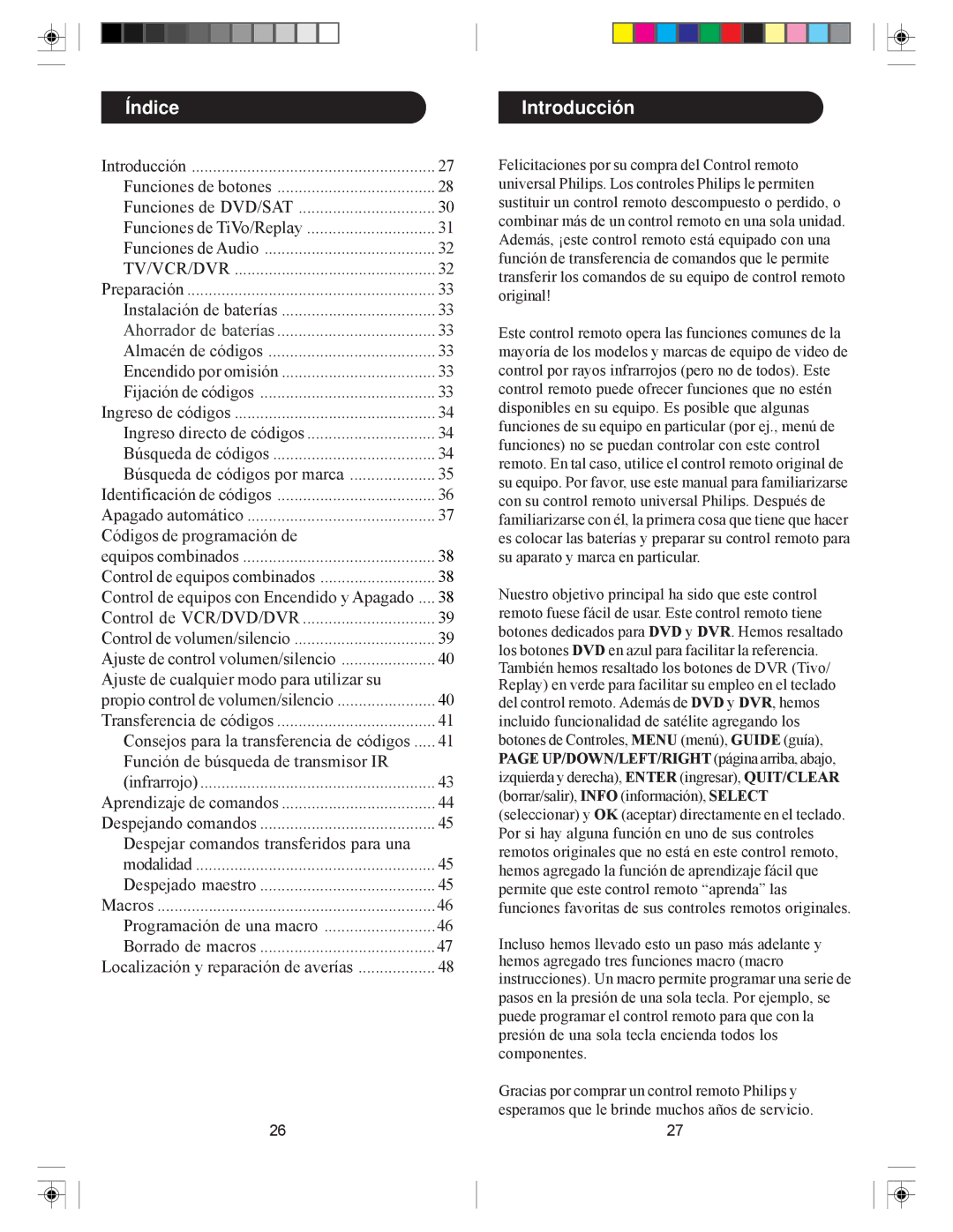 Philips PHDVR8L owner manual Índice, Introducción 