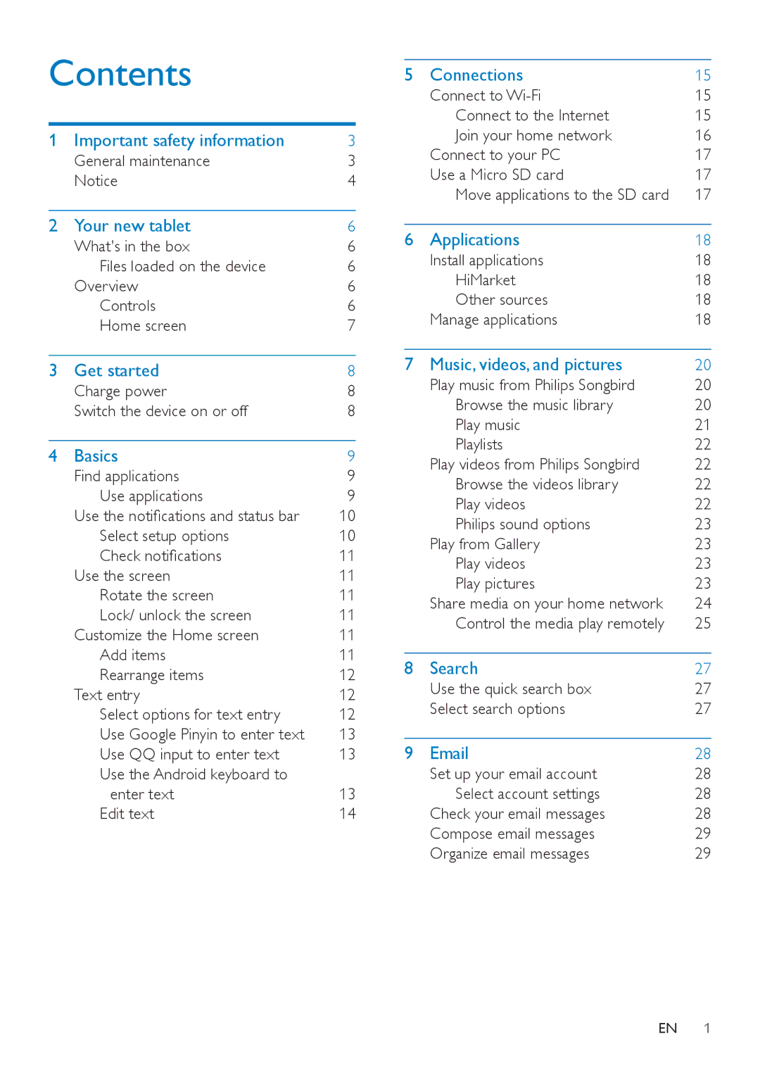 Philips PI3000/93 user manual Contents 