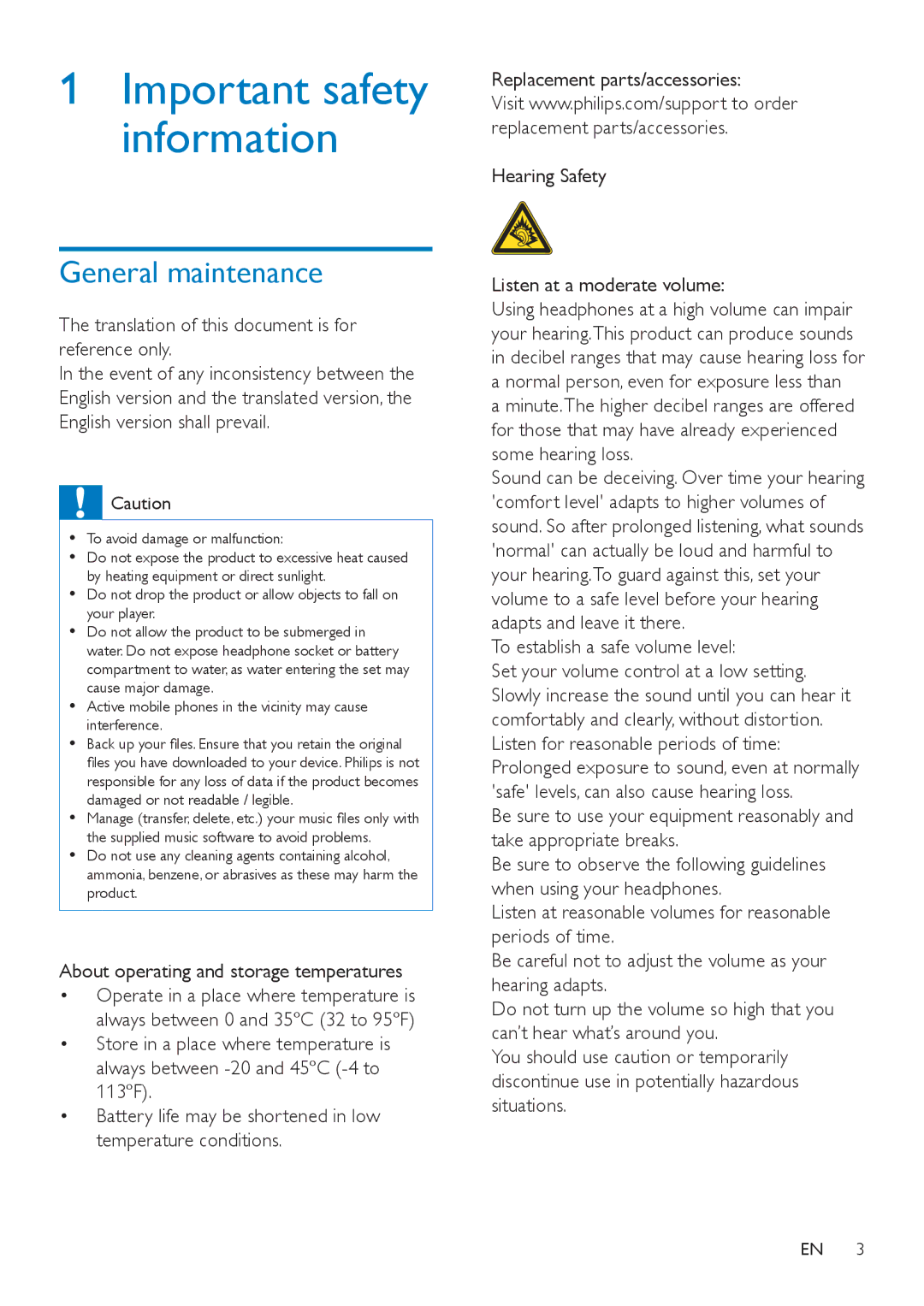 Philips PI3000/93 user manual General maintenance, Translation of this document is for reference only 