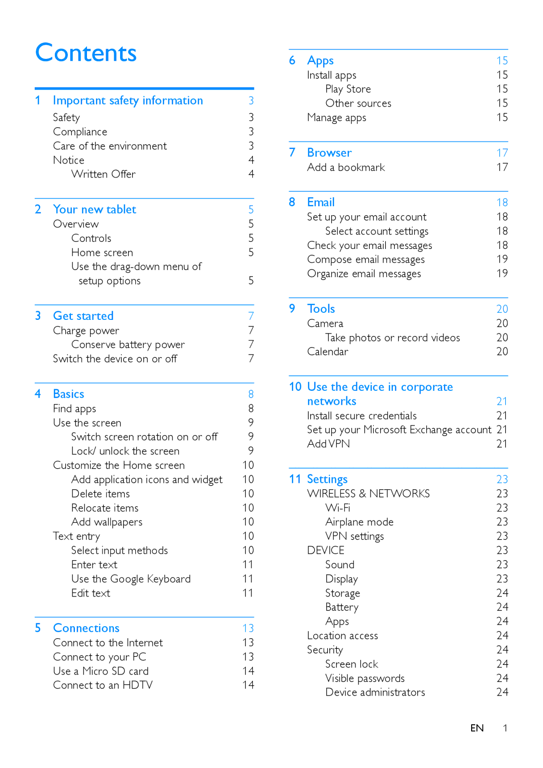 Philips PI3100 manual Contents 