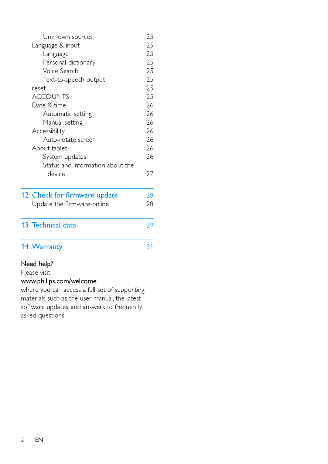 Philips PI3100 manual Accounts, Device, Need help? Please visit 