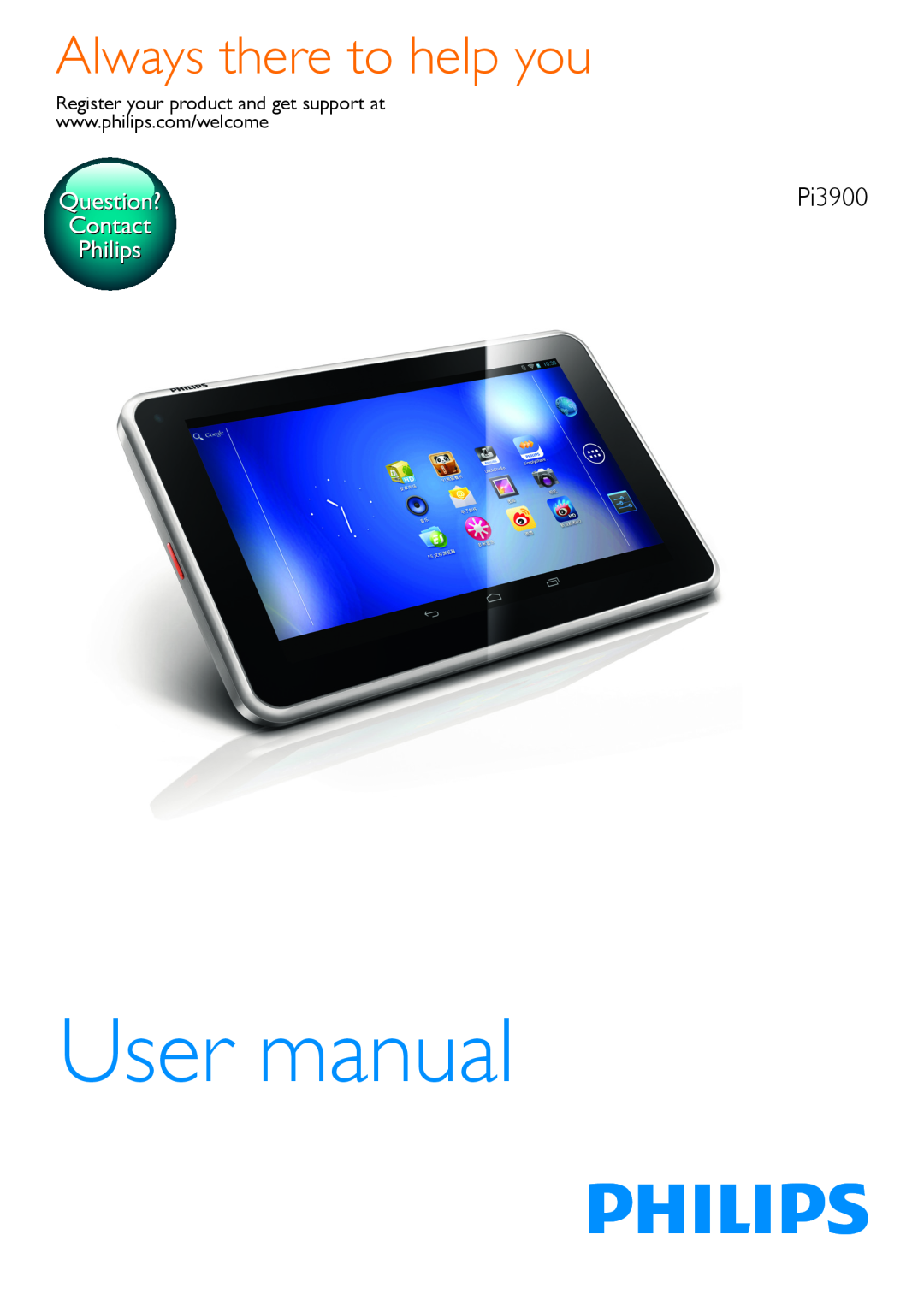 Philips PI3900 manual Pi3900, User manual, Always there to help you, Question?, Contact Philips 