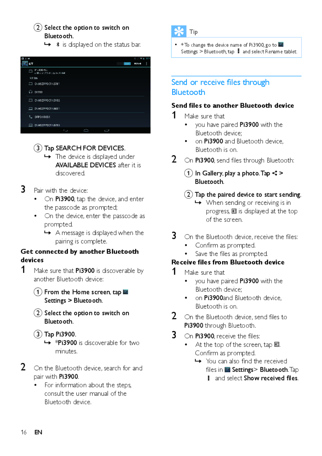 Philips PI3900 manual ‡ On the device, enter the passcode as prompted, Get connected by another Bluetooth devices 