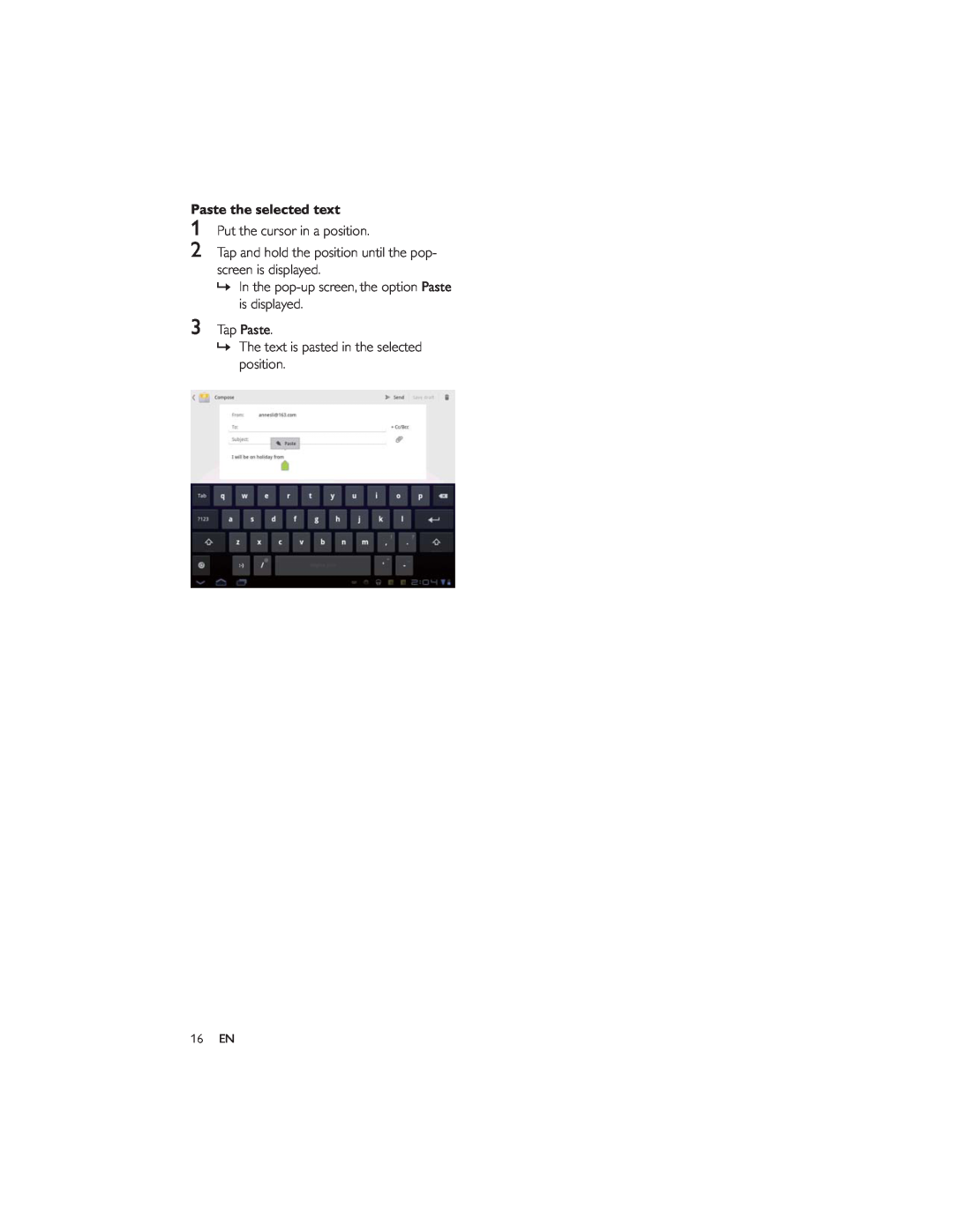 Philips PI7000/93 user manual Paste the selected text, Put the cursor in a position, 16 EN 