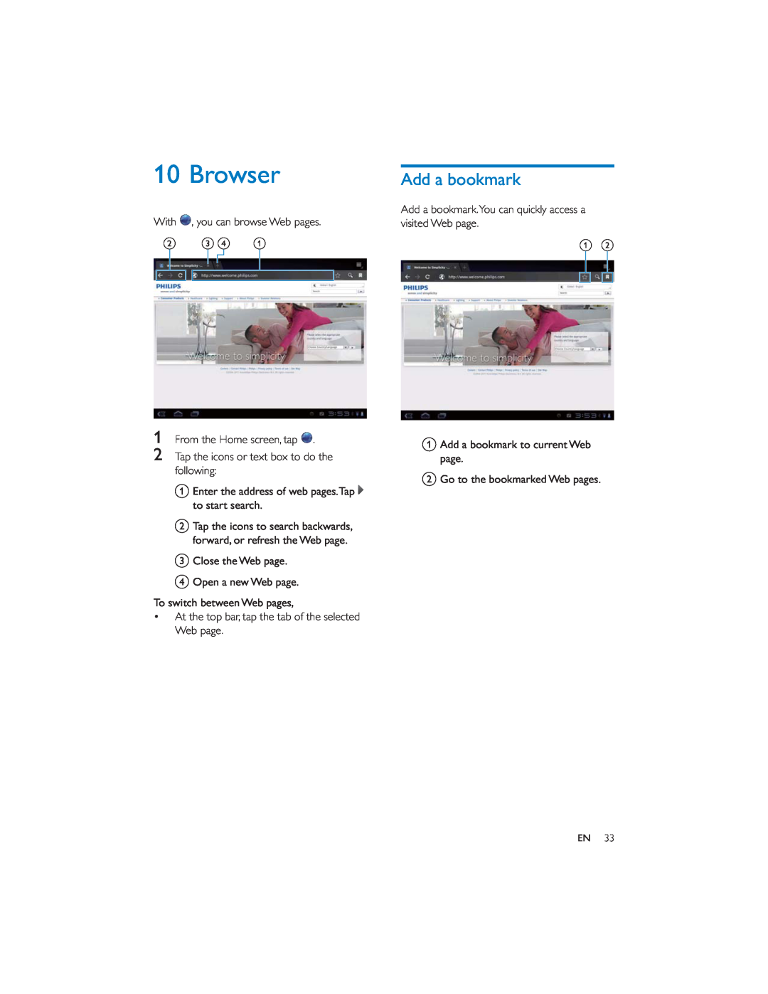 Philips PI7000/93 user manual Browser, Add a bookmark 