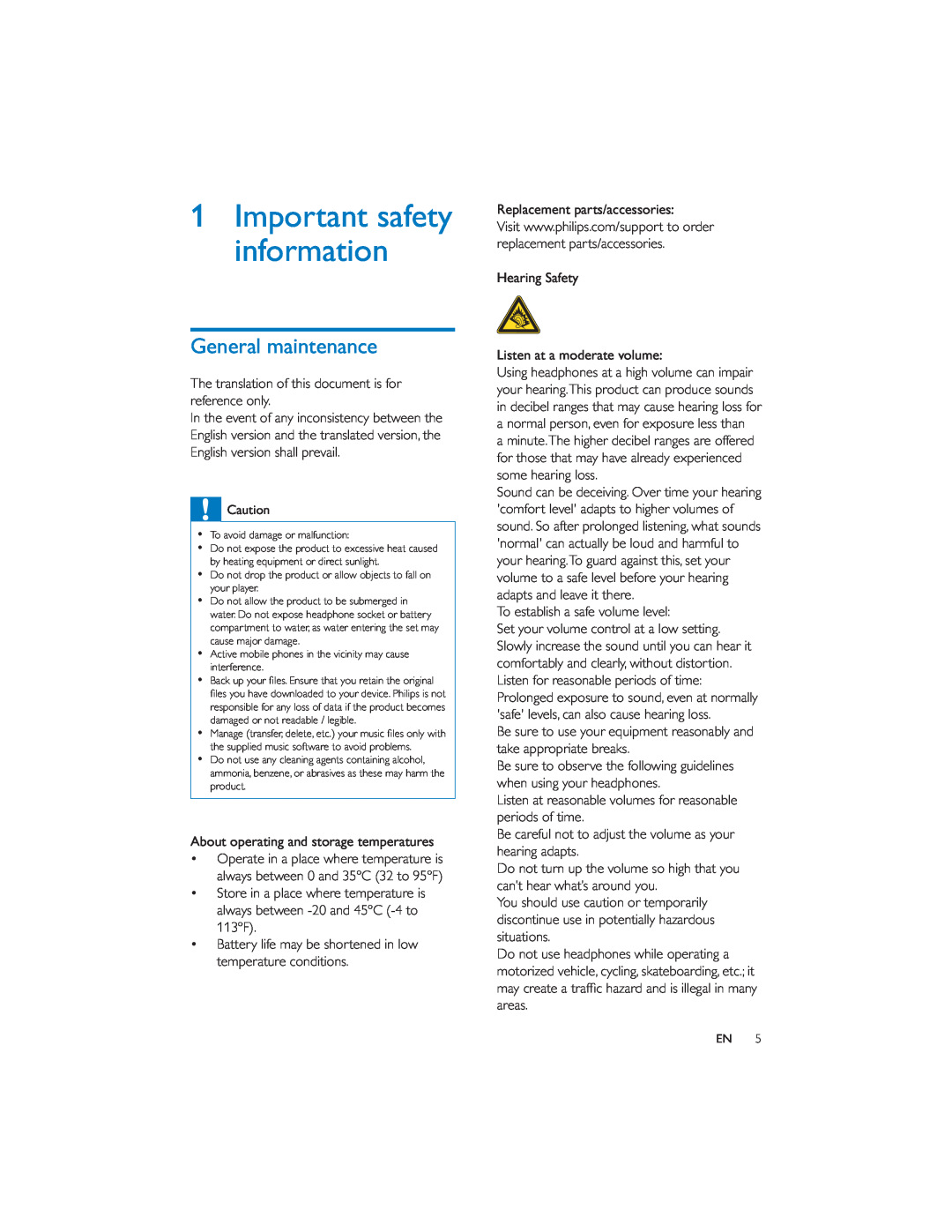Philips PI7000/93 user manual Important safety information, General maintenance 