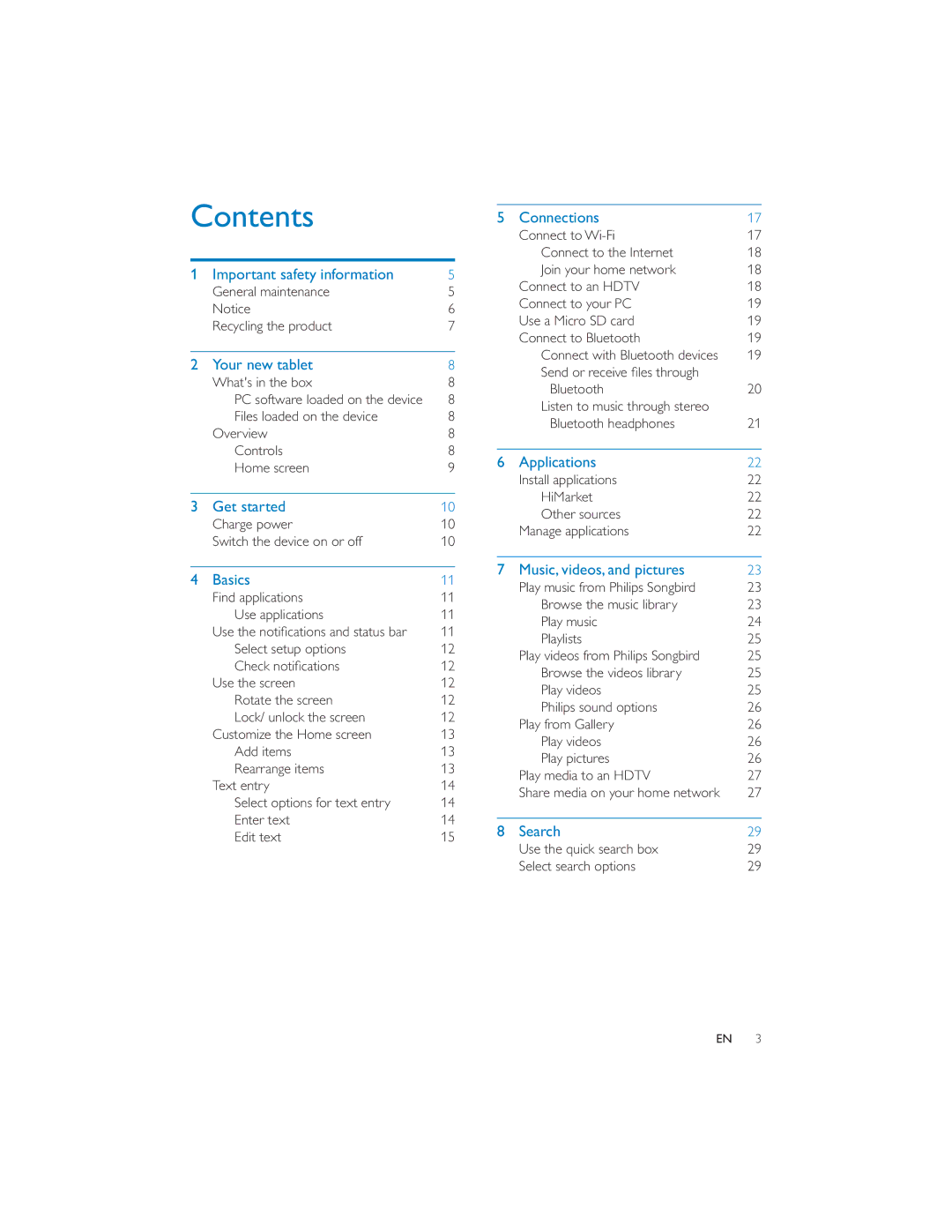 Philips PI7000/93 user manual Contents 