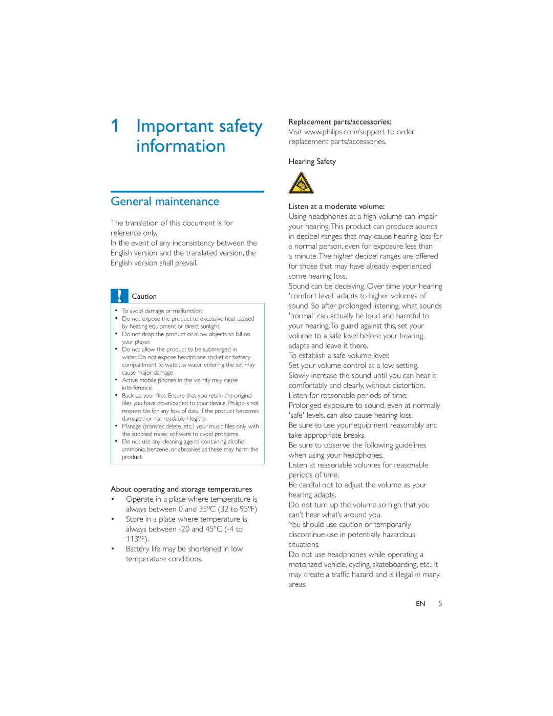 Philips PI7000/93 user manual General maintenance, Translation of this document is for reference only, Areas 