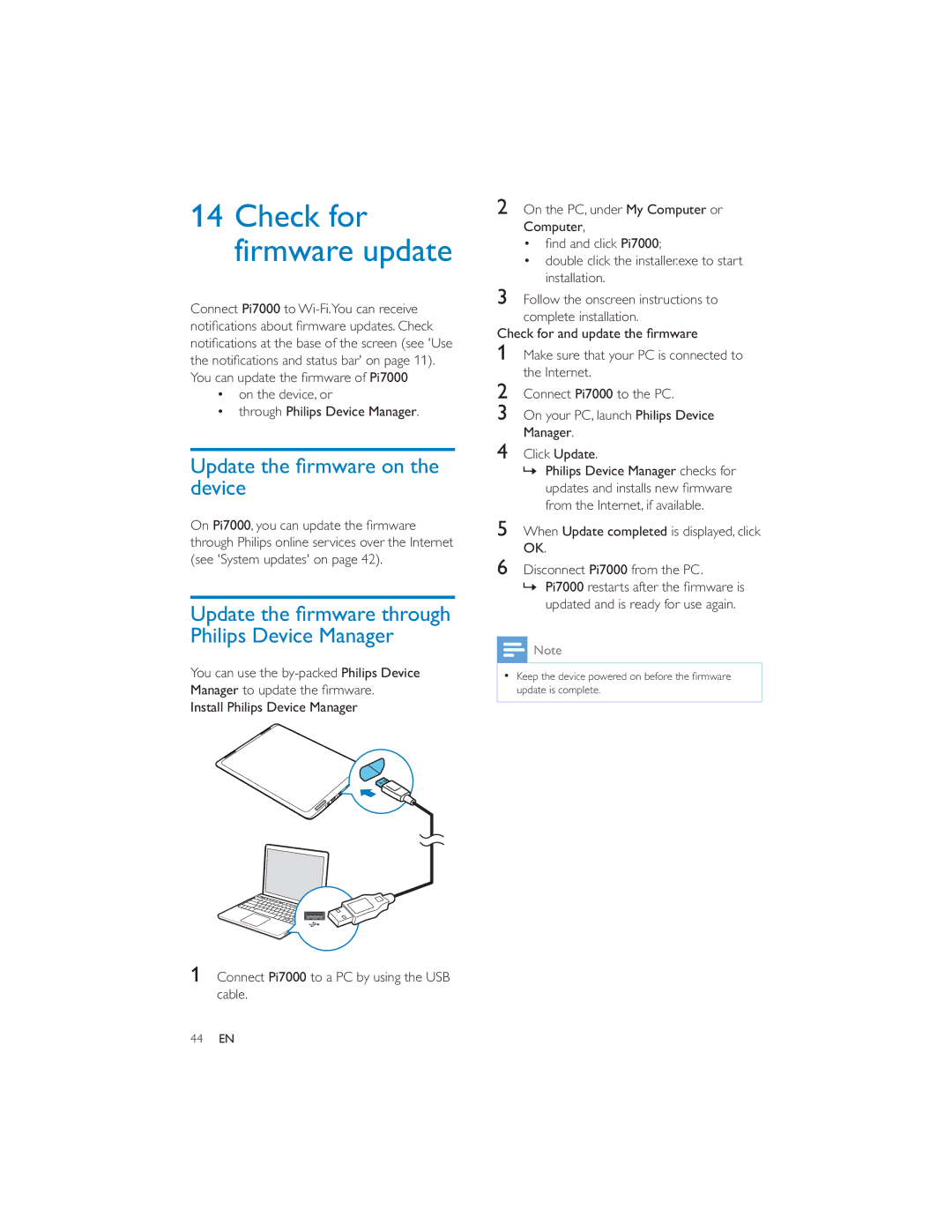 Philips PI7000/93 user manual Philips Device Manager, On Pi7000 