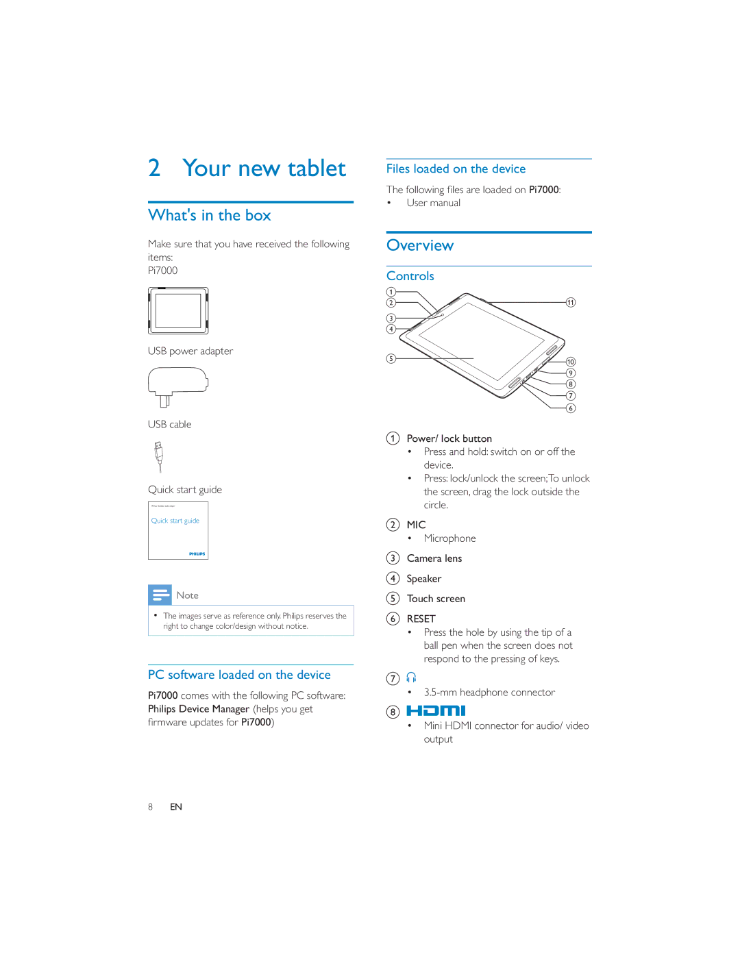 Philips PI7000/93 user manual Your new tablet, Whats in the box, Overview 