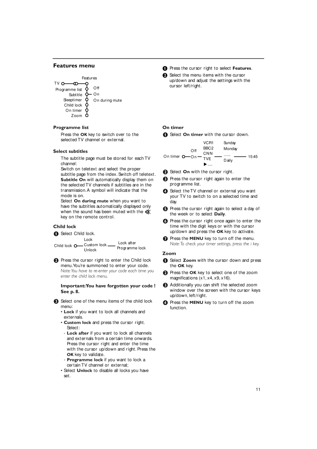 Philips pixel plus manual Features menu 