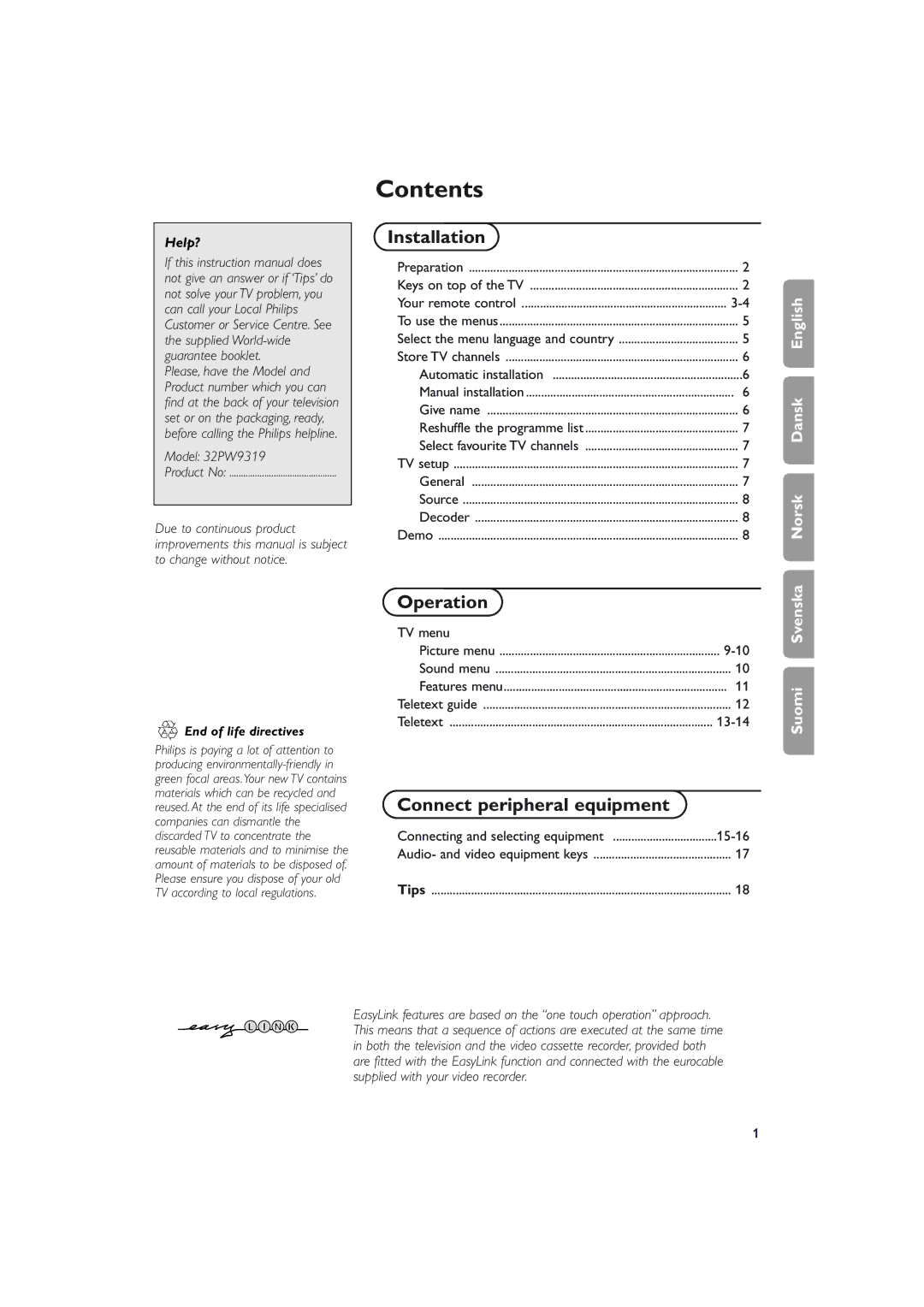 Philips pixel plus manual Contents 