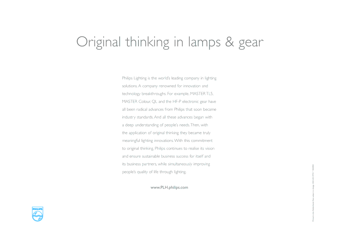 Philips PL-H manual Original thinking in lamps & gear 