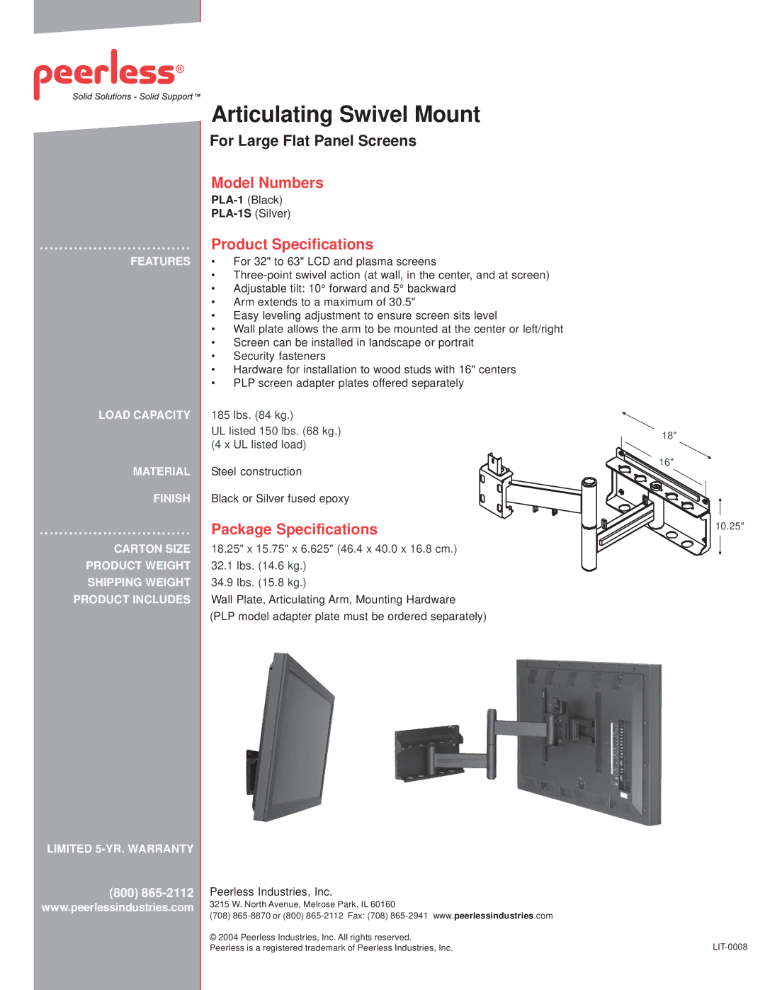 Philips PLA-1 manual Model Numbers, Product Specifications, Package Specifications 