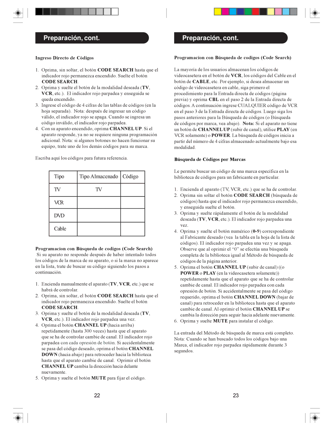 Philips PM-4S 4 manual Preparación, Ingreso Directo de Códigos, Programacíon con Búsqueda de codigos Code Search 