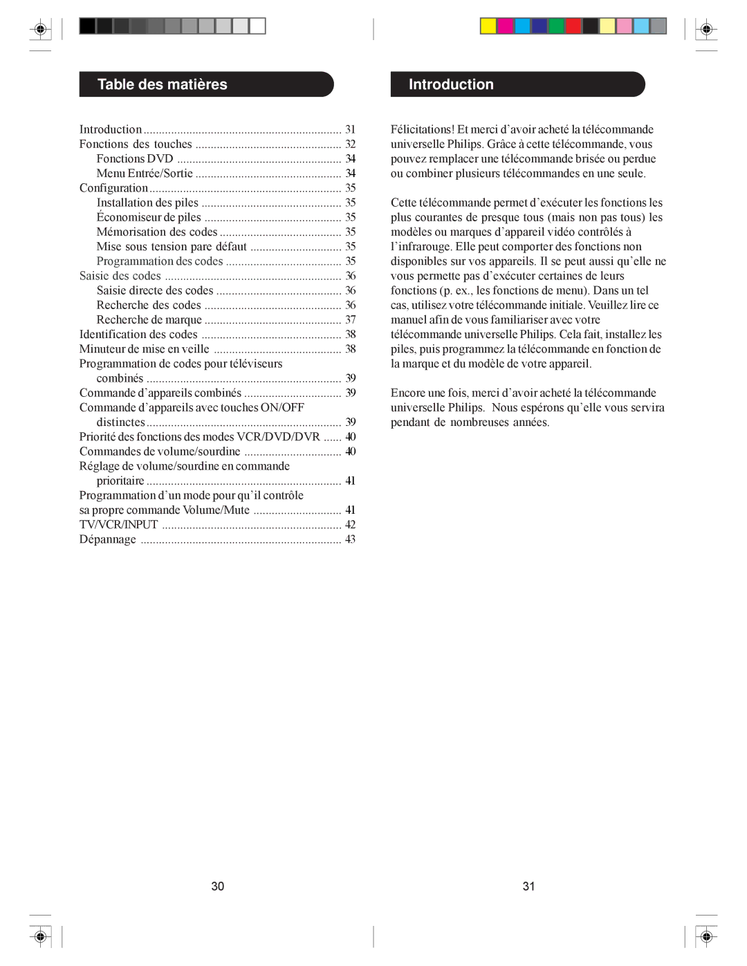 Philips PM-4S 4 manual Table des matières, Programmation des codes Saisie des codes 